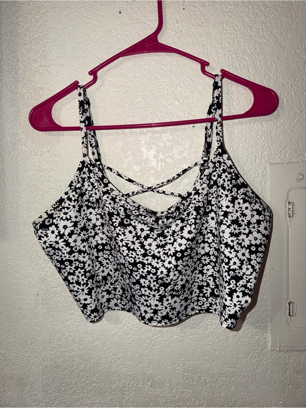 PINK Victoria's Secret Black & White Floral One-Piece Swim Top